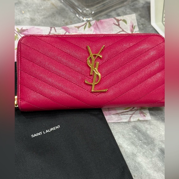 Saint Laurent Handbags - Saint Laurent Pink Leather Wallet EUC.